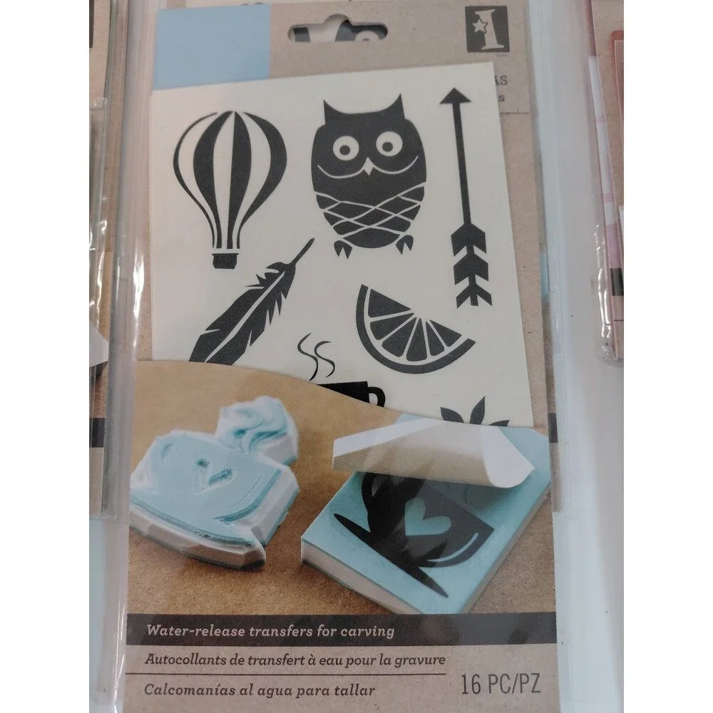 Inkadorinkado Crafting Lot: Unmounted Stamps, Sticky Stencils, Carving Transfers